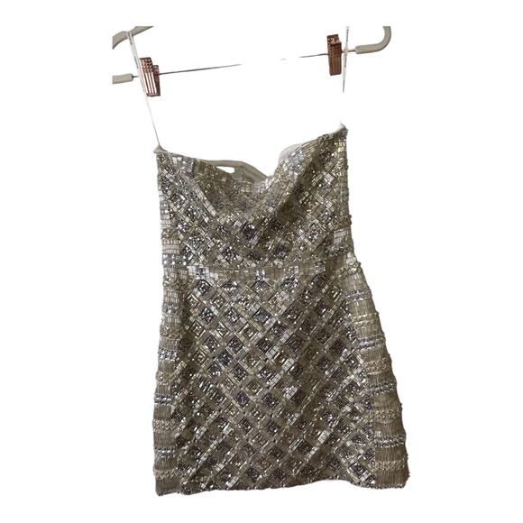 Retrofete Heather Strapless Mini Dress Sequin Embellished Silver Gold Size XS - Picture 8 of 16